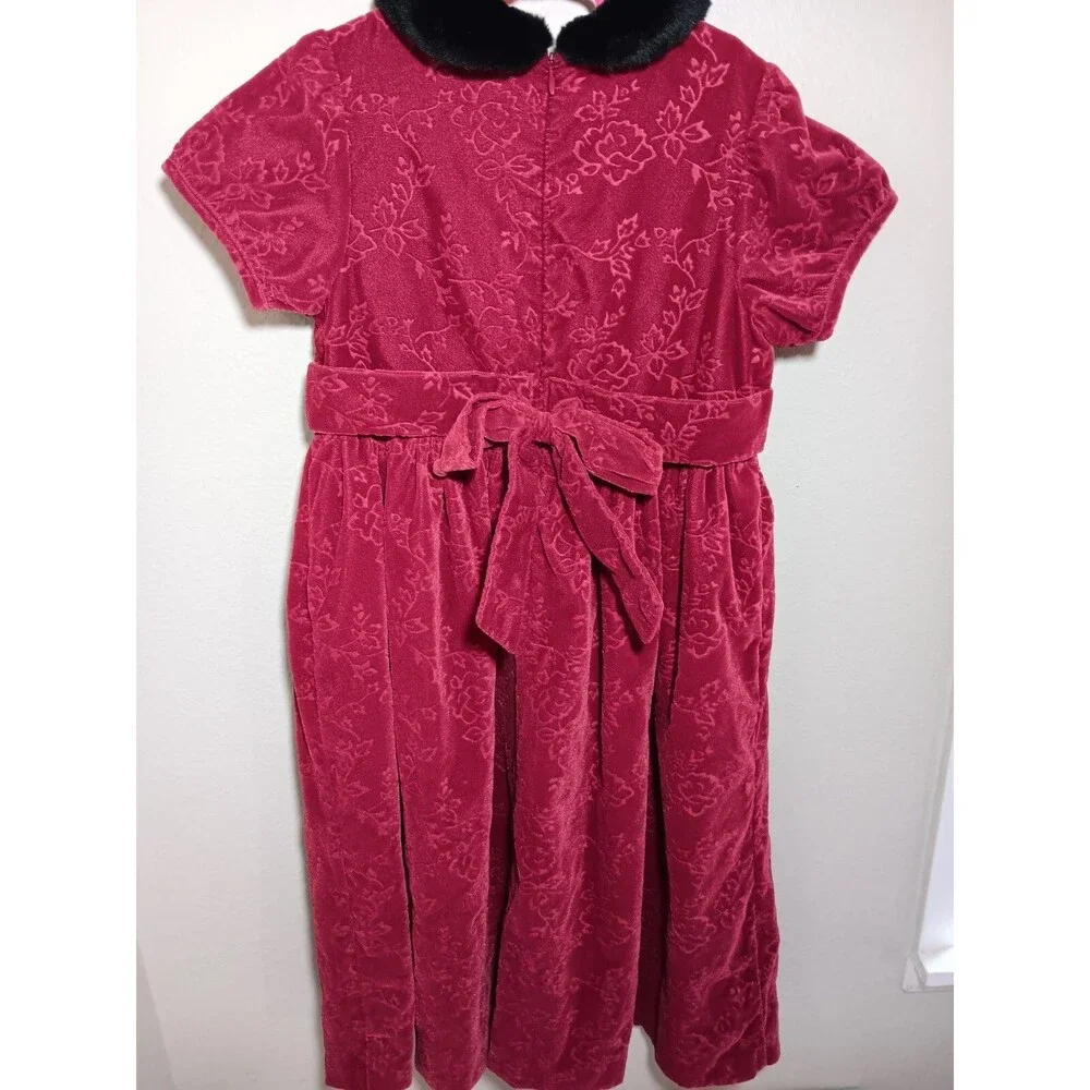 Gymboree Girls Red Crushed Velvet Dress with Faux-Fur Peter Pan Collar 3XL  8yrs